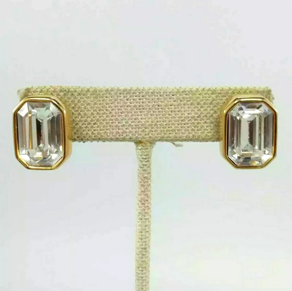 GENUINE SIGNED SWAROVSKY 🦢 PIERCED EARRINGS gold ✨️ - Picture 3 of 9